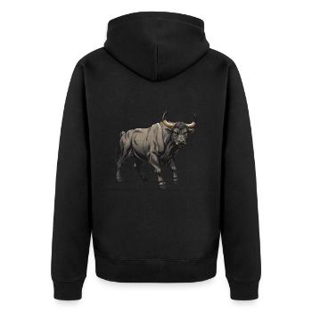 Bulle Tier Taurus - Unisex Premium Bio Zip Hoodie - Schwarz - Hinten - Nico (187cm)