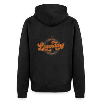 Unique legendary denim style vintage retro orange - Unisex Premium Organic Zip Hoodie - black - Back - Nico (187cm)