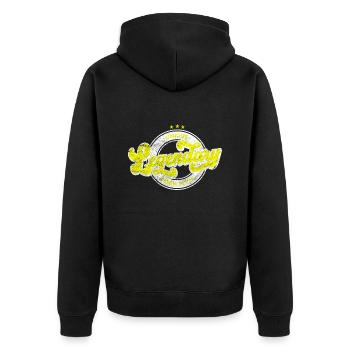 Unique legendary denim style vintage retro yellow - Unisex Premium Organic Zip Hoodie - black - Back - Nico (187cm)