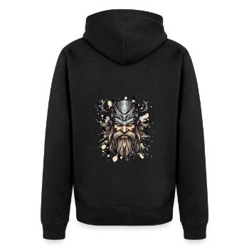 Viking Head Helmet Odin - Unisex Premium Organic Zip Hoodie - black - Back - Nico (187cm)