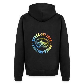Apres Ski 2024 Ski Berge Bunt - Unisex Premium Bio Zip Hoodie - Schwarz - Hinten - Nico (187cm)