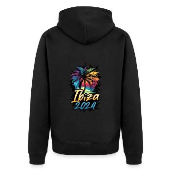 Ibiza 2024 Palmiers Multicolores - Veste à capuche bio Premium Unisexe - noir - Dos - Nico (187cm)
