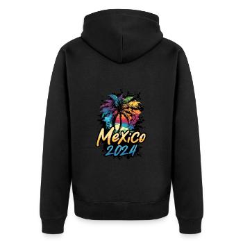 Mexiko 2024 Palmen Bunt - Unisex Premium Bio Zip Hoodie - Schwarz - Hinten - Nico (187cm)