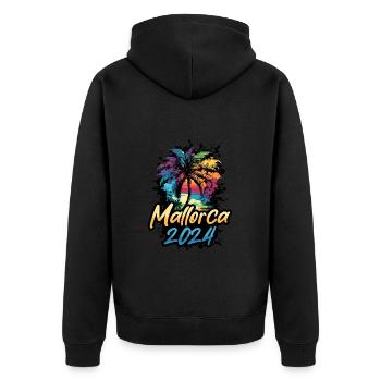 Majorque 2024 Palmiers Colorés - Veste à capuche bio Premium Unisexe - noir - Dos - Nico (187cm)