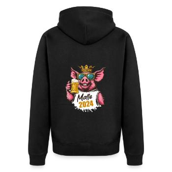 Malle 2024 König Schwein Bier - Unisex Premium Bio Zip Hoodie - Schwarz - Hinten - Nico (187cm)
