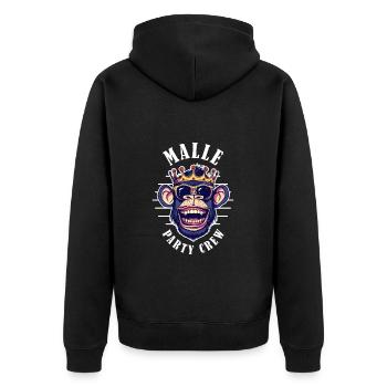 Malle Party Crew Affe Krone Mallorca - Unisex Premium Bio Zip Hoodie - Schwarz - Hinten - Nico (187cm)