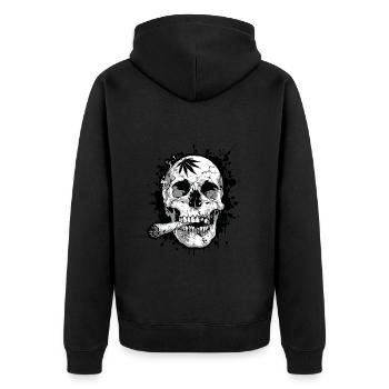 Totenkopf Joint Cannabis Symbol - Unisex Premium Bio Zip Hoodie - Schwarz - Hinten - Nico (187cm)