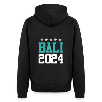 Bali 2024 Reisen - Unisex Premium Bio Zip Hoodie - Schwarz - Hinten - Nico (187cm)