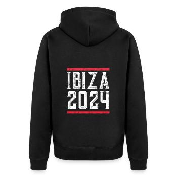 Ibiza 2024 Urlaub - Unisex Premium Bio Zip Hoodie - Schwarz - Hinten - Nico (187cm)