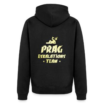 Prag Eskalation - Unisex Premium Bio Zip Hoodie - Schwarz - Hinten - Nico (187cm)