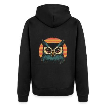 Eule Vintage Sonnenuntergang - Unisex Premium Bio Zip Hoodie - Schwarz - Hinten - Nico (187cm)