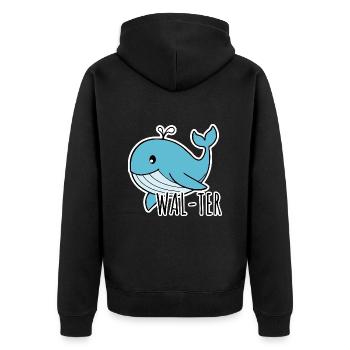 Walter der niedliche Blauwal - Unisex Premium Bio Zip Hoodie - Schwarz - Hinten - Nico (187cm)