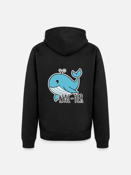 Walter der niedliche Blauwal - Unisex Premium Bio Zip Hoodie - Schwarz