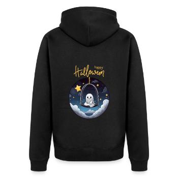 Niedlicher Geist schaukelt zu Halloween am Himmel - Unisex Premium Bio Zip Hoodie - Schwarz - Hinten - Nico (187cm)
