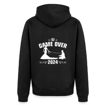 Game Over 2024 Hochzeit - Unisex Premium Bio Zip Hoodie - Schwarz - Hinten - Nico (187cm)