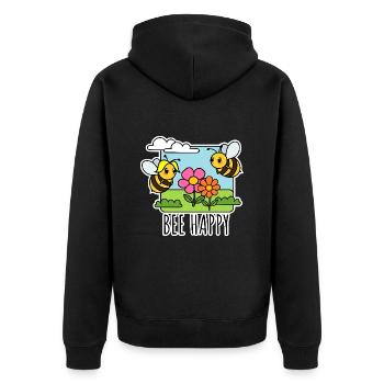 Bee Happy fröhliche Bienen auf der Blumenwiese - Unisex Premium Bio Zip Hoodie - Schwarz - Hinten - Nico (187cm)