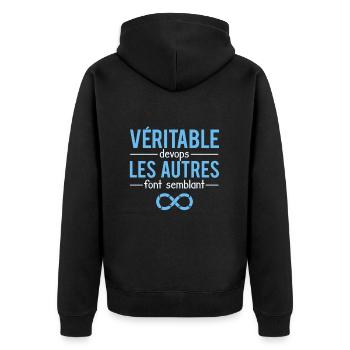 Véritable DevOps Les Autres Font Semblant Humour - Veste à capuche bio Premium Unisexe - noir - Dos - Nico (187cm)