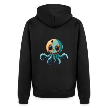 Oktopus Halloween Zombie - Unisex Premium Bio Zip Hoodie - Schwarz - Hinten - Nico (187cm)