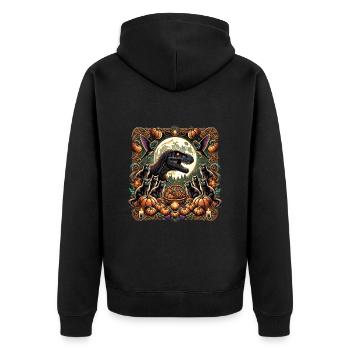 Dino Halloween Kürbis Katzen - Unisex Premium Bio Zip Hoodie - Schwarz - Hinten - Nico (187cm)