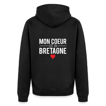 Mon coeur est en bretagne breton humour - Veste à capuche bio Premium Unisexe - noir - Dos - Nico (187cm)