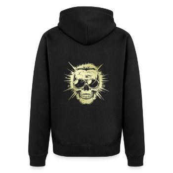 Punker Totenkopf Party Gold - Unisex Premium Bio Zip Hoodie - Schwarz - Hinten - Nico (187cm)