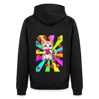 80er Teenie Sommer Erdbeer Katze Katzen Kind Herz - Unisex Premium Bio Zip Hoodie - Schwarz - Hinten - Nico (187cm)