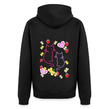 Retro Sommer Erdbeer Katzen Teenie Mädchen Katze - Unisex Premium Bio Zip Hoodie - Schwarz - Hinten - Nico (187cm)