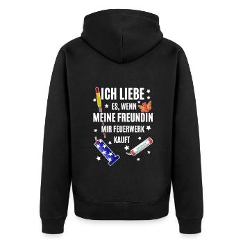Pyro Freak - Unisex Premium Bio Zip Hoodie - Schwarz - Hinten - Nico (187cm)