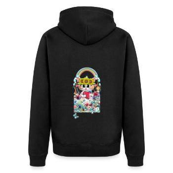 Katze Blumen Garten Kinder Mädchen - Unisex Premium Bio Zip Hoodie - Schwarz - Hinten - Nico (187cm)