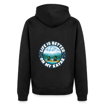 Kajak - Unisex Premium Bio Zip Hoodie - Schwarz - Hinten - Nico (187cm)