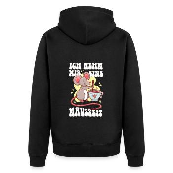ich nehm mir eine Mauszeit - Unisex Premium Bio Zip Hoodie - Schwarz - Hinten - Nico (187cm)