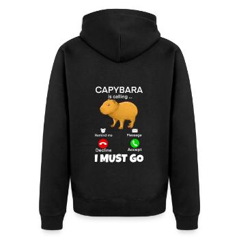 Capybara i must go - Unisex Premium Bio Zip Hoodie - Schwarz - Hinten - Nico (187cm)