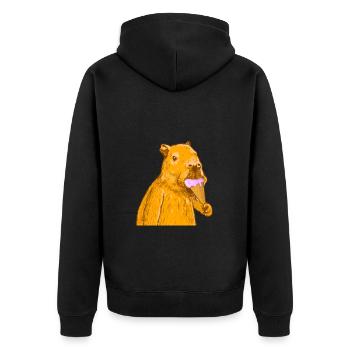 Capybara isst Eis - Unisex Premium Bio Zip Hoodie - Schwarz - Hinten - Nico (187cm)
