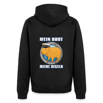 Boot Besitzer Mein Boot meine regeln - Unisex Premium Bio Zip Hoodie - Schwarz - Hinten - Nico (187cm)