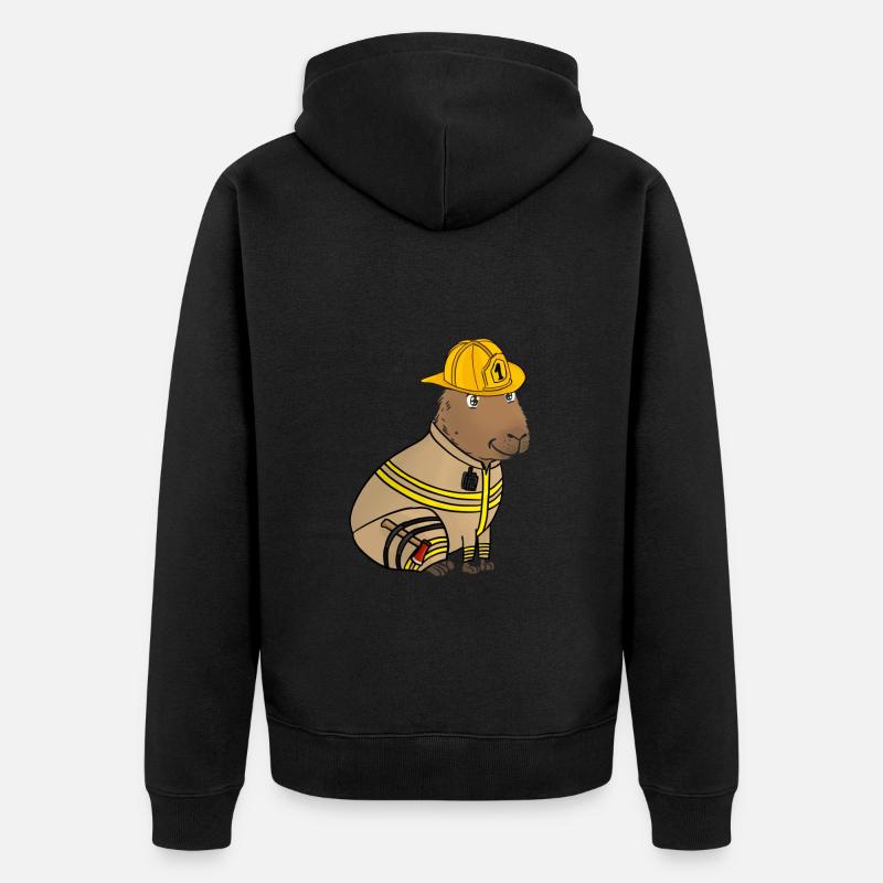 Firefighter Fire Brigade Capybara - Unisex Premium Organic Zip Hoodie - black