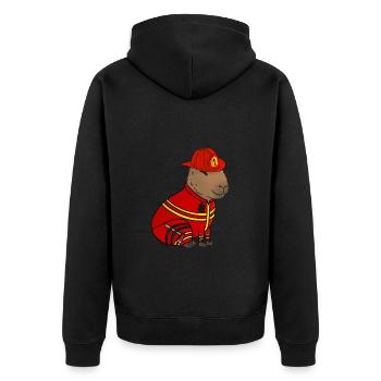 Feuerwehrmann Feuerwehr Capybara - Unisex Premium Bio Zip Hoodie - Schwarz - Hinten - Nico (187cm)