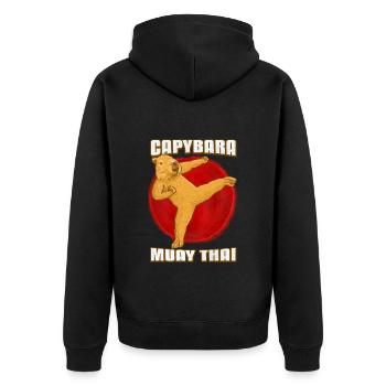 Muay Thai Capybara - Unisex Premium Bio Zip Hoodie - Schwarz - Hinten - Nico (187cm)