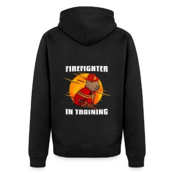 Firefighter in training - Unisex Premium Organic Zip Hoodie - black - Back - Nico (187cm)