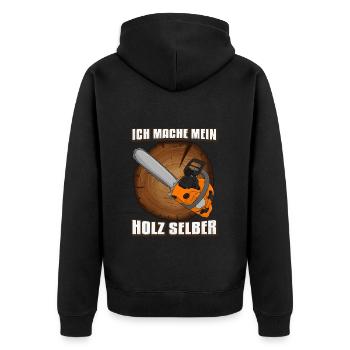 Holzfäller Kettensäge Ich mache mein Holz selber - Unisex Premium Bio Zip Hoodie - Schwarz - Hinten - Nico (187cm)