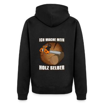 Holzfäller Ich mache mein holz selber - Unisex Premium Bio Zip Hoodie - Schwarz - Hinten - Nico (187cm)