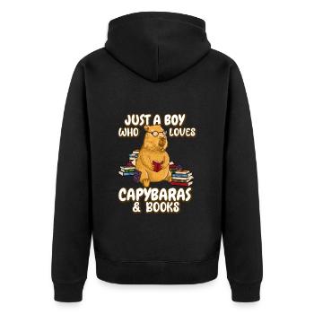 Just a boy who loves Capybaras and books - Unisex Premium Bio Zip Hoodie - Schwarz - Hinten - Nico (187cm)