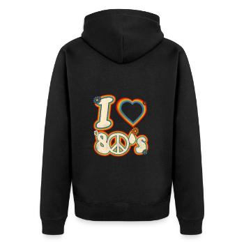 ich liebe die 80er Peace Zeichen - Unisex Premium Bio Zip Hoodie - Schwarz - Hinten - Nico (187cm)