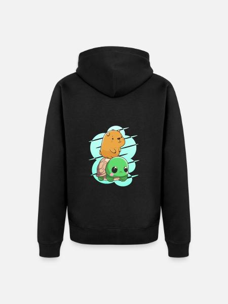 Baby capybara on turtle - Unisex Premium Organic Zip Hoodie - black