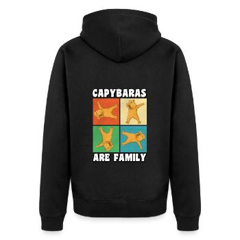 Capybaras sind Familie - Unisex Premium Bio Zip Hoodie - Schwarz - Hinten - Nico (187cm)