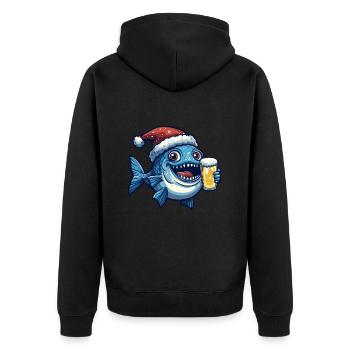 Piranha Fische Weihnachten Bier Lustig - Unisex Premium Bio Zip Hoodie - Schwarz - Hinten - Nico (187cm)
