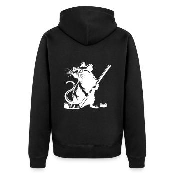 Maus Ratte Eishockeyspieler Silhouette Minimalisti - Unisex Premium Bio Zip Hoodie - Schwarz - Hinten - Nico (187cm)