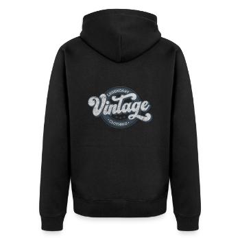 Legendäre Vintage Denim Kleidung retro blau - Unisex Premium Bio Zip Hoodie - Schwarz - Hinten - Nico (187cm)
