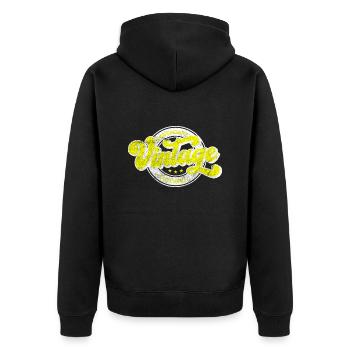 Legendäre Vintage Denim Kleidung retro gelb - Unisex Premium Bio Zip Hoodie - Schwarz - Hinten - Nico (187cm)