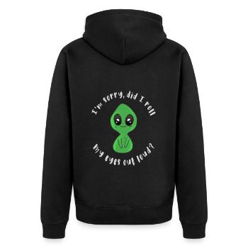 Tut mir leid, habe ich meine Augen laut verdreht - Unisex Premium Bio Zip Hoodie - Schwarz - Hinten - Nico (187cm)