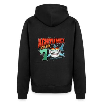 Achtung ich bin 7 - 7 Geburtstag 7 Jahre Geschenk - Unisex Premium Bio Zip Hoodie - Schwarz - Hinten - Nico (187cm)